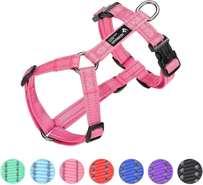EXCELLENT ELITE SPANKER No Pull Dog Harness Reflective Nylon Vest L-Shaped Adjustable Easy Pet Harness for Small Medium Large Breeds Dogs Walking Training Black Red(Pink-L)