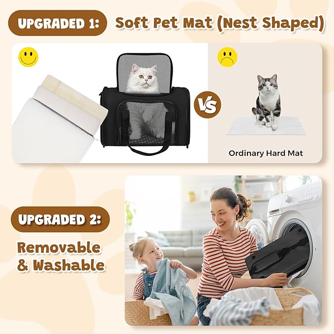 FOORLON Cat Carrier Soft for Pets Up to 15 Lbs, Cat Travel Bag Soft-Sided with Padded Shoulder Strap, Pet Dog Carriers for Small Dogs Travel Puppy Carry Airline Approved, Black