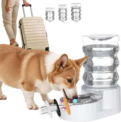 RIZZARI Automatic Gravity Pet Dispenser: 6.5L Large Capacity -No Power Needed -Stainless Steel with Triple Filter & Brush for Medium Dogs -Multiple Pets - Busy Pet Owners - Living Room -Kennel