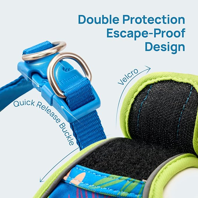 Cat Harness and Leash Set, Step-in Escape Proof Adjustable Vest Harness for Small Medium Large Cats, Lightweight Soft Breathable Reflective Kitten Harness for Walking Travel, Camping(Hawaii Green, S)