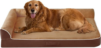 Dog Bed Large Sized Dogs, XXL Orthopedic Dog Bed for Large Dogs, Waterproof Pet Bed with Washable Removable Cover, L-Shaped Pet Couch with Portable Handle 48"x35"x7.5", Brown
