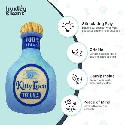 Huxley & Kent Plush Cat Toy - Interactive Catnip Toy for Cats & Kittens - Soft Kitty Toy with Crinkle & Catnip - Fun Indoor Play Toy - Kitty Loco Tequila