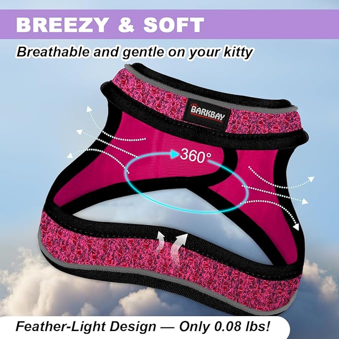 Cat Harness and Leash Set,Escape Proof Kitten Harness,Step in Adjustable Soft Lightweight,Easy Control,Reflective Strips Comfortable for Walking Travel(Pink/Black,XXS)