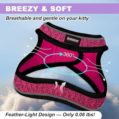 Cat Harness and Leash Set,Escape Proof Kitten Harness,Step in Adjustable Soft Lightweight,Easy Control,Reflective Strips Comfortable for Walking Travel(Pink/Black,M)
