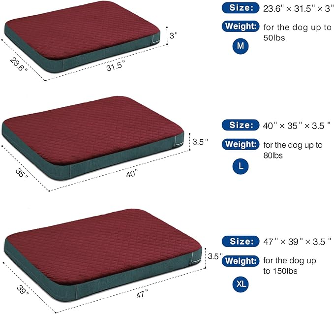JoicyCo Dog Bed for Medium Dogs, Orthopedic Foam Dog Bed, Joint Relief Pets Sleeping Mattress, Non Slip Bottom with Washable Removable Cover, Wine Red