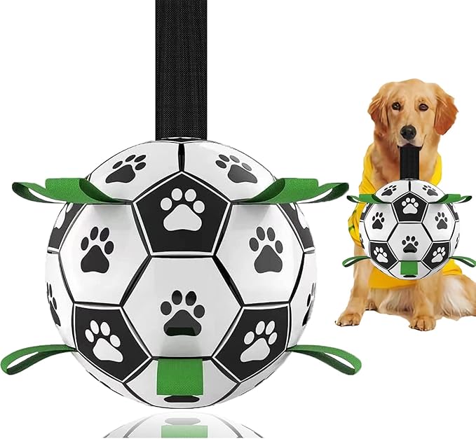 Domchan Dog Toys Soccer Ball, Interactive Dog Toys for Tug of War, Puppy Birthday Gifts, Tug Toy, Water Toy, World Cup Durable Balls for Medium & Large Dogs（8 INCH