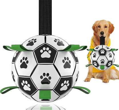 Domchan Dog Toys Soccer Ball, Interactive Dog Toys for Tug of War, Puppy Birthday Gifts, Tug Toy, Water Toy, World Cup Durable Balls for Medium & Large Dogs（8 INCH