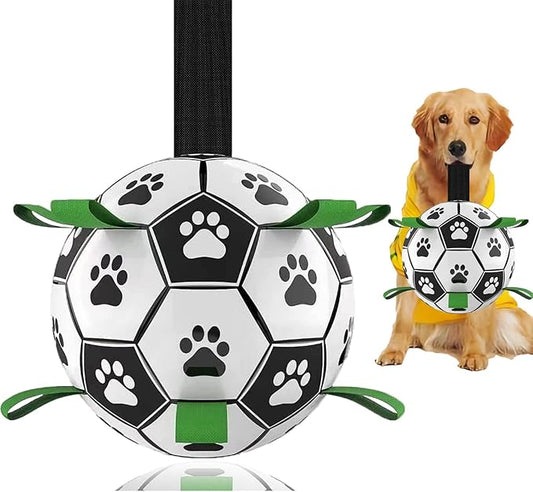 Domchan Dog Toys Soccer Ball, Interactive Dog Toys for Tug of War, Puppy Birthday Gifts, Tug Toy, Water Toy, World Cup Durable Balls for Medium & Large Dogs（8 INCH