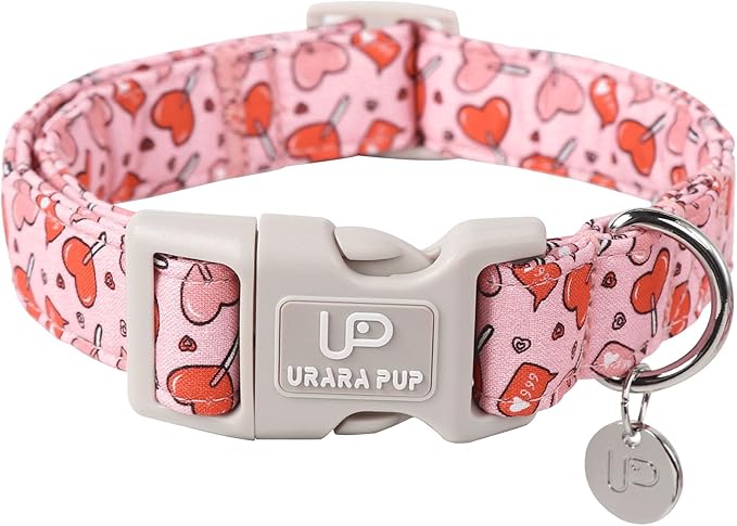 UP URARA PUP Valentine’s Day Dog Collar, Pink Heart Dog Collar with Quick Release, Valentine’s Day Gift Pet Collar for Puppy Girl Boy Dog, Wedding Dog Collar