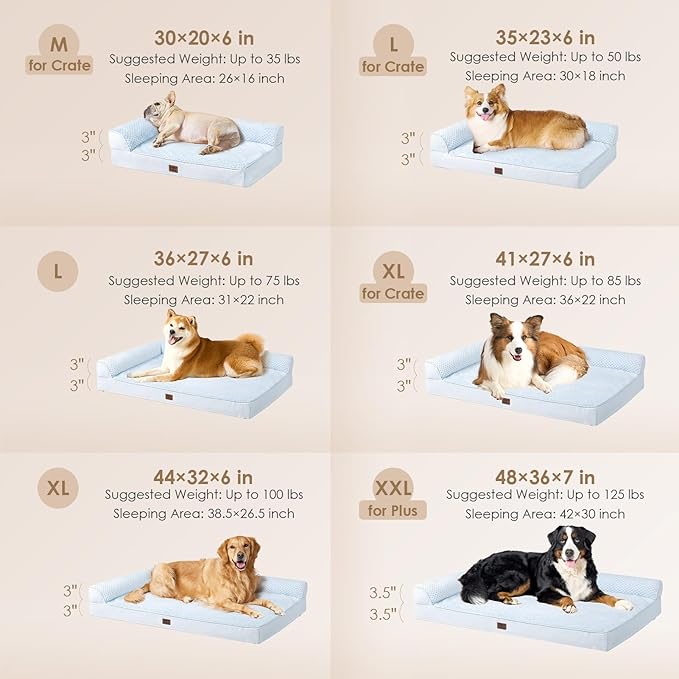 EHEYCIGA Orthopedic Dog Bed Medium Size Dogs, Memory Foam Dog Bed with Washable Removable Cover, Waterproof Pet Sofa Couch for Crate with Nonskid Bottom, 30x20x6, Washblue