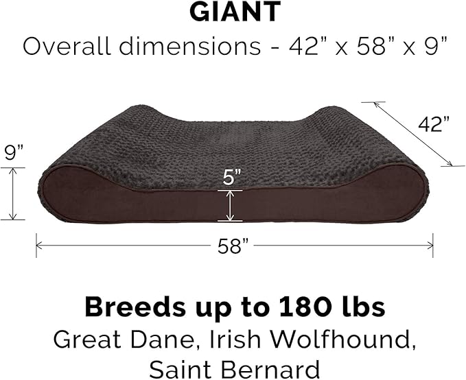Furhaven Cooling Gel Dog Bed for Extra Large Dogs w/ Removable Washable Cover, For Dogs Up to 180 lbs - Ultra Plush Faux Fur & Suede Luxe Lounger Contour Mattress - Chocolate, Giant/XXXL