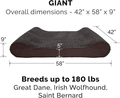 Furhaven Orthopedic Dog Bed for Extra Large Dogs w/ Removable Washable Cover, For Dogs Up to 180 lbs - Ultra Plush Faux Fur & Suede Luxe Lounger Contour Mattress - Chocolate, Giant/XXXL