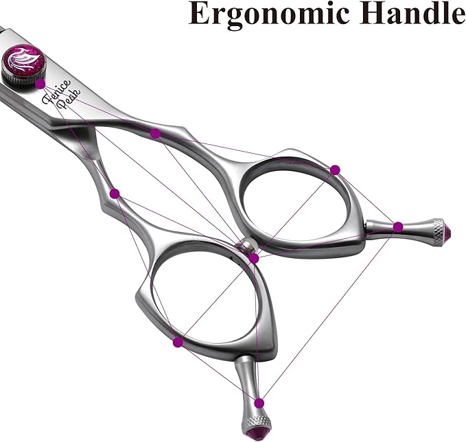 Fenice Peak 7.5‘’ Curved Chunker Dog Grooming Scissors with Purple Flashing Screw Professional 440C Stainless Steel Natural Color Pet Trimming Shears with Offset Handle Durable and Sharp
