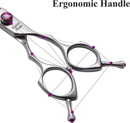 Fenice Peak 7.5‘’ Curved Chunker Dog Grooming Scissors with Purple Flashing Screw Professional 440C Stainless Steel Natural Color Pet Trimming Shears with Offset Handle Durable and Sharp