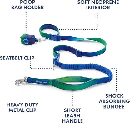 Spark Paws Handsfree Dog Leash – Shock Absorbing Waist Bungee Lead with 2 Padded Handles, Car Seatbelt Clip & Poop Bag Set, Heavy Duty Tactical Lead for Medium, Large & X-Large Breeds - Lime Wave