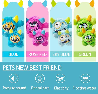 FCCUM Plush Squeaky Dog Toy Ball, Chew Guard, Soft and Comfortable, Training and Companionship, Little Monster Puppy Toys Suitable for All Breeds, (Blue, Small)