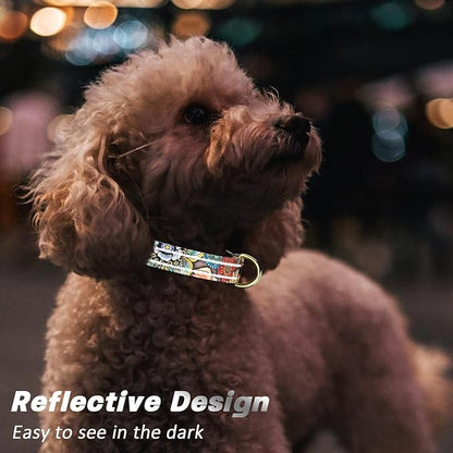 Reflective Dog Collar for Medium Dogs, Cute Boho Adjustable Heavy-Duty Nylon Puppy Collar for Boy and Girl Female, Soft Pet Accessories with Quick Release Buckle, Colorful Mandala