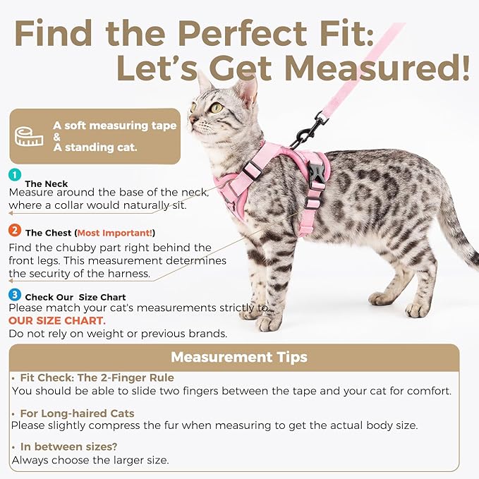 pangdi Cat Harness and Leash Set Escape Proof Tactical Medium Kitten Harness Emotional Support Cat Vest, Pink, M