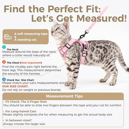 pangdi Cat Harness and Leash Set Escape Proof Tactical Medium Kitten Harness Emotional Support Cat Vest, Pink, M