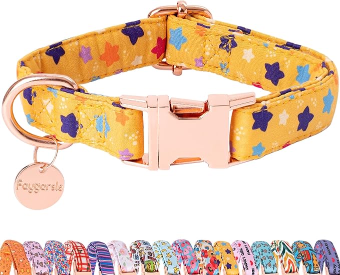 Faygarsle Yellow Stars Pattern Dog Collar for Small Medium Large Dogs Cute Puppy Collars for Female Dogs for Summer Spring Wedding Necklace Girl Dog Collar M