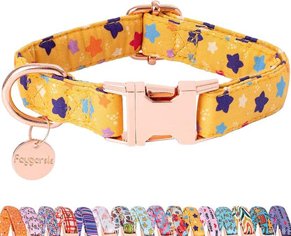 Faygarsle Yellow Stars Pattern Dog Collar for Small Medium Large Dogs Cute Puppy Collars for Female Dogs for Summer Spring Wedding Necklace Girl Dog Collar M