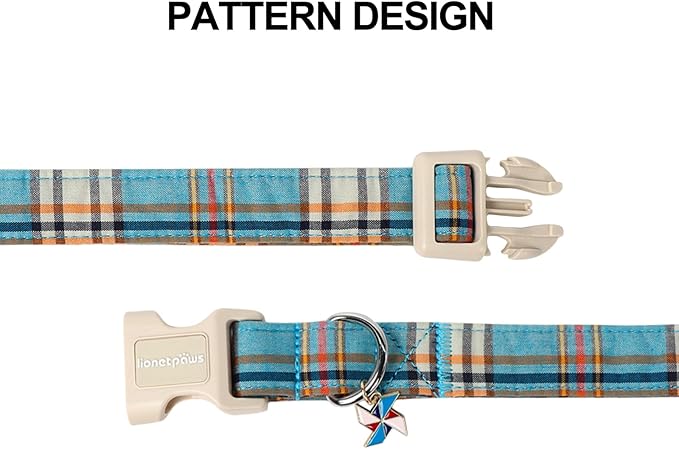 Lionet Paws Boy Dog Collar- Cute Blue Plaid Dog Collars with Plastic Buckle, Light Adjustable Dog Collars for Small Medium Dogs