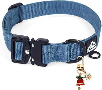 Dog Collars for Small Dogs Christmas Boy Girl- Adjustable, Chew Proof Nylon Collar with Metal Quick Release Buckle and D-Ring for Dog Tags (Haze Blue, S)(not Included The Pendant)