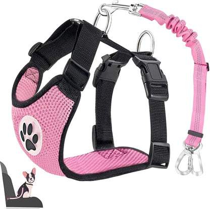 Lukovee Dog Seat Belt for Car, Adjustable Dog Car Harness for Large Medium Small Dogs, Soft Padded & Breathable Mesh Dog Seatbelt with Car Strap and Carabiner(Pink Double Clip,X-Small)