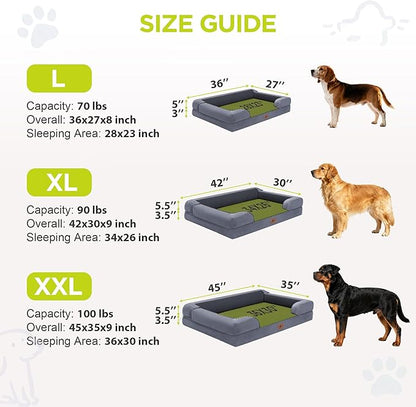 Orthopedic Dog Beds for Large Medium Dogs, Big Waterproof Memory Foam Pet Couch Bed with Removable Washable Cover, Tennis Ball Toy, 36x27