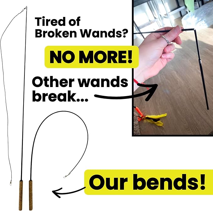 repounce Forever Stick 2 Pack - The Unbreakable Cat Toy Wand, Extra Long Durable Interactive Cat Toy for Indoor Cats, Feather Kitten Toys for Bored Indoor Adult Cats, Bird Teaser Cat Accessories