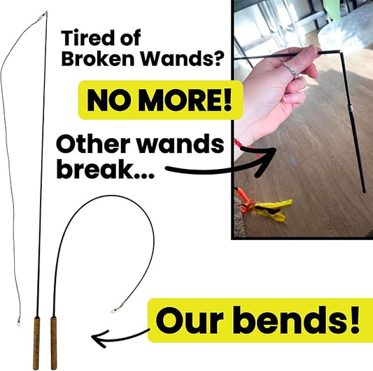 repounce Forever Stick 2 Pack - The Unbreakable Cat Toy Wand, Extra Long Durable Interactive Cat Toy for Indoor Cats, Feather Kitten Toys for Bored Indoor Adult Cats, Bird Teaser Cat Accessories