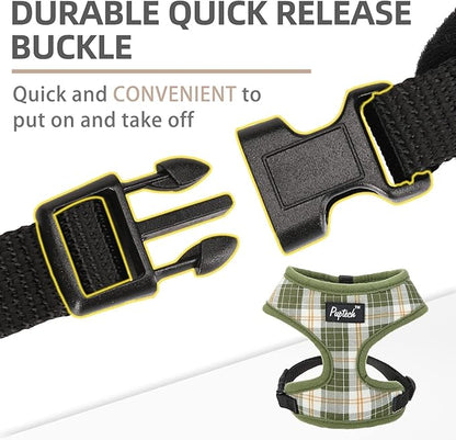 PUPTECK Soft Mesh Dog Harness and Leash Set Pet Puppy Cat Comfort Padded Vest No Pull Harnesses, Olive Green, L