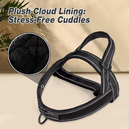 Forestpaw No Pull Dog Harness with Large Handle,Slip on Reflective Vest with Quick Release Buckle,Comfortable Flannel Lining for Medium Large Dogs Walking Training (Includes 3 Patches),Black M