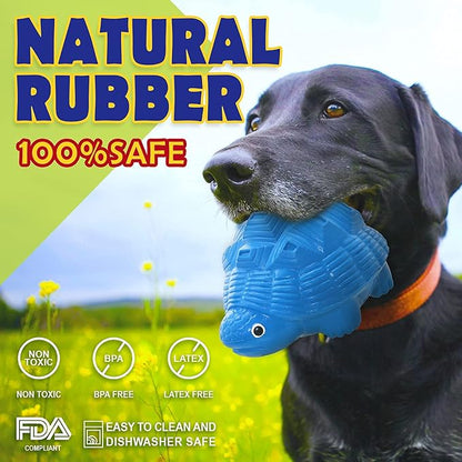 Indestructible All-Rubber Squeaky Dog Toy for Aggressive Chewers, Tough Durable Chew Toy for Medium & Large Breeds, Safe One-Piece Turtle Design, Teeth Cleaning & Boredom Relief