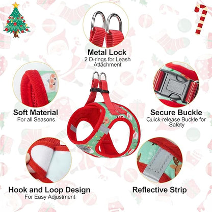 BEAUTYZOO Step in Dog Harness and Leash Set,Reflective Dog Harness No Pull No Choke Puppy Harness for Small Medium Large Dogs Cats,Soft Padded Mesh Vest Harnesses for Girl and Boy Pets,Christmas M