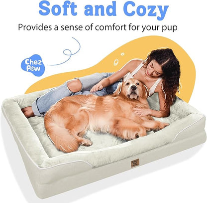 Washable Orthopedic Large Dog Bed - Removable Waterproof Cover with Bolster Machine Washable Extra Large Dogs Beds Foam Support XL Big Pet Beds