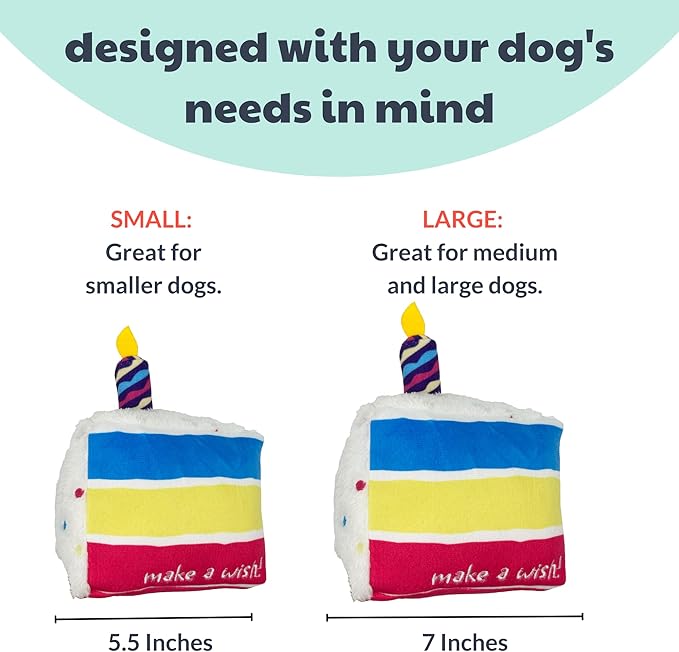 Huxley & Kent Funny Dog Toy w/Squeaker – Birthday Power Plush Squeaky Dog Toys for Small, Medium & Large Dogs – Soft Stuffed Animal for Indoor Play & Fetch - Make a Wish Cake, Small