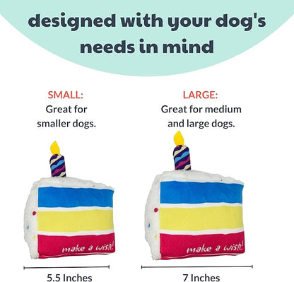 Huxley & Kent Funny Dog Toy w/Squeaker – Birthday Power Plush Squeaky Dog Toys for Small, Medium & Large Dogs – Soft Stuffed Animal for Indoor Play & Fetch - Make a Wish Cake, Small