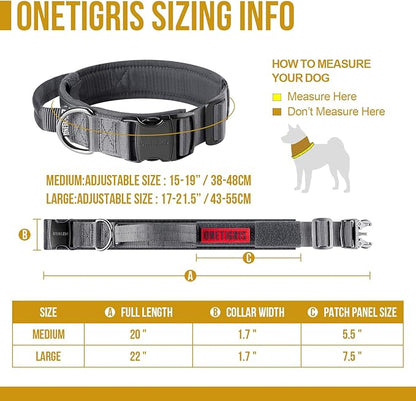 OneTigris Tough Dog Collars, Tactical Dog Collar with Handle, Milltary Adjustable Dog Collar with Heavy Duty Metal Buckle for Training (Medium,Gray)