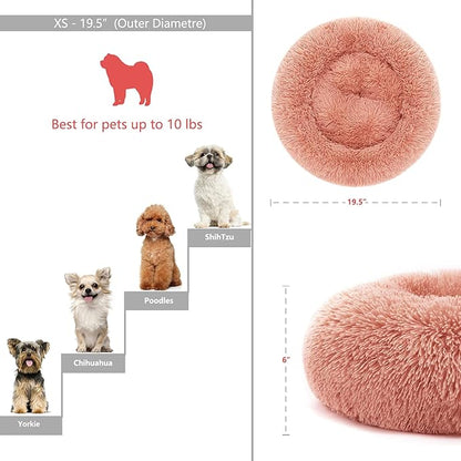 Calming Donut Dogs Beds for Small Dogs Washable,19inch Fluffy Round Puppy Bed for Puppies,Cats & Toy Breeds with Raised Rim,Fits up to 15 lbs Pets,Pink