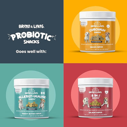 Bruno & Lukas Probiotic Chews for Dogs – Digestive Health & Gut Flora Support – Dog Probiotics for Diarrhea, Loose Stools, Itchiness & Immune Support – 90 Chews, Made in USA