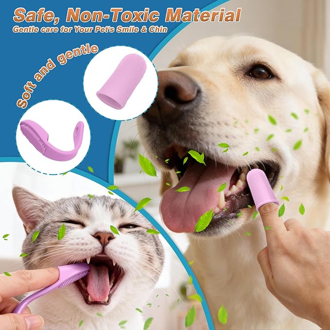 7-Piece Pet Grooming Kit with Storage Bag | Portable Bathing Set for Dogs & Cats | Includes Silicone Gloves, Deshedding Brushes & Finger Toothbrushes | All-in-One Pet Care (Pink)
