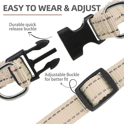 PUPTECK No Pull Dog Harness Soft Adjustable Basic Nylon Step in Puppy Vest Outdoor Walking with ID Tag, Reflecive Beige, S