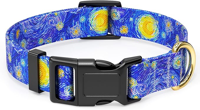 Rnivvi Dog Collar for Small Dogs, Cute Heavy Duty Adjustable Puppy Collar with Quick Release Buckle for Girl & Female, Pet Accessories for Walking Running, XS Length 5/8" Width, Van Gogh Starry Night