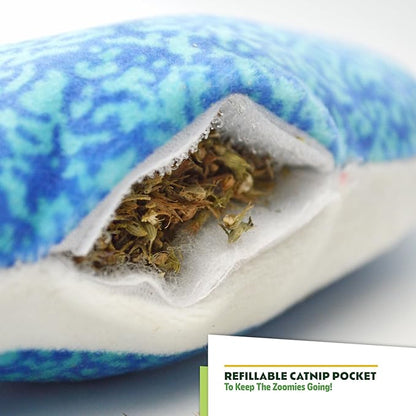 KITTY KA-ZOOM ZOOMIE Shark Kicker - Refillable Catnip Toy + Catnip | High Potency Hand Harvested Fresh | Soft Plush for Engaging Play