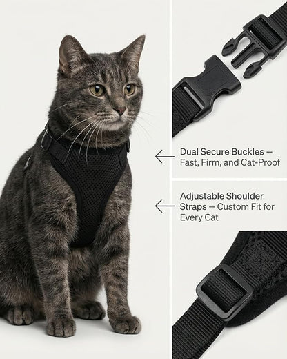 Luxelle 2 Pack Escape-Proof Cat Harness and Leash Set for Walking – Adjustable No Pull Soft Vest with Easy-Wear Buckle, Reflective Straps, Breathable Mesh – Outdoor Travel Harness for Cats & Kittens