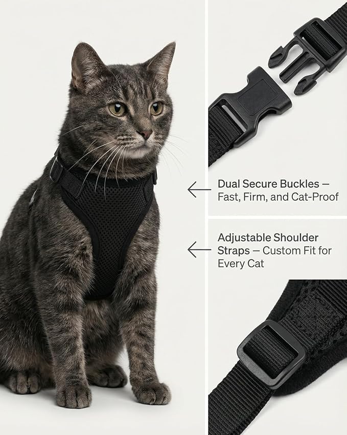 Luxelle 2 Pack Escape-Proof Cat Harness and Leash Set for Walking – Adjustable No Pull Soft Vest with Easy-Wear Buckle, Reflective Straps, Breathable Mesh – Outdoor Travel Harness for Cats & Kittens