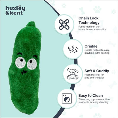 Huxley & Kent Funny Dog Toy w/Squeaker – Power Plush Squeaky Dog Toys for Small Dogs – Durable Small Stuffed Animal for Indoor Play & Fetch - Tiny Tuff Dell Pickle