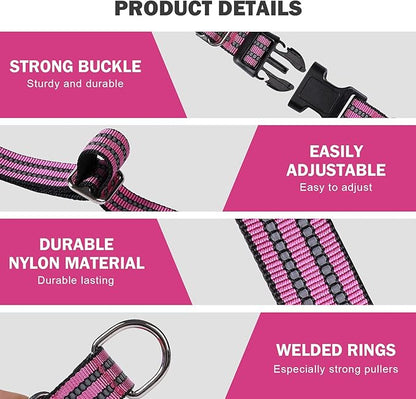 Hikiko Martingale Dog Collars Reflective Nylon Dog Collar with Quick Release Buckle Adjustable Training No Slip Dog Collar (Small, Pink)