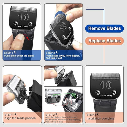 Audoc 10 Blades Dog Grooming Blades Compatible with Andis/Oster A5/Wahl KM-10 Series Dog Clippers,Detachable Clipper Replacement Blade,Black,Size 10 Blade 1/16" (10#/2PCS)